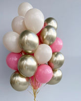 Σύνθεση Μπαλονιών Με χρυσά - Ροζ  & Μπεζ Latex